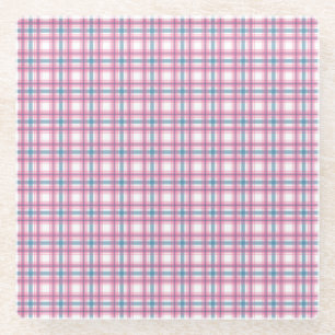 Gemütlicher rosa und blauer Tartan Glasuntersetzer