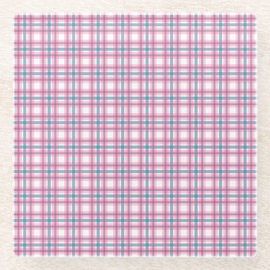 Gemütlicher rosa und blauer Tartan Glasuntersetzer (Vorderseite)