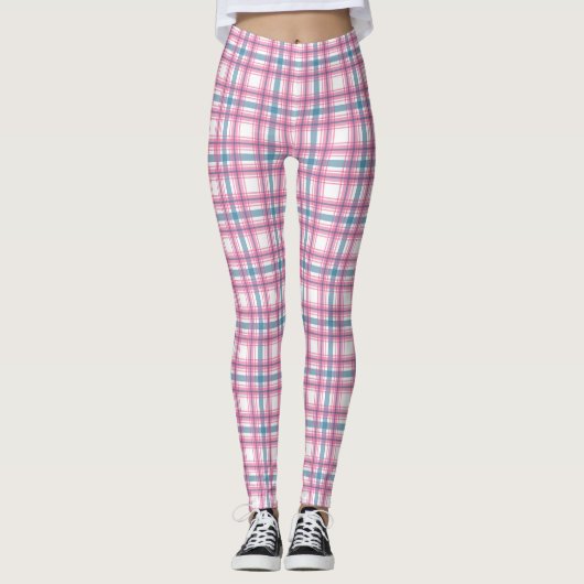 Gemütlicher rosa und blauer Tartan Leggings (Vorderseite)