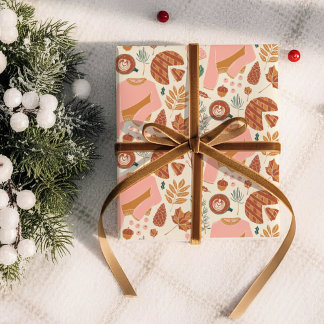 Gemütlicher rosa und brauner Tannenenzapfen-Karo-F Geschenkpapier