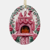 Gemütlicher rosa Weihnachtskamin Keramik Ornament (Rechts)