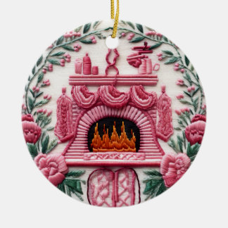 Gemütlicher rosa Weihnachtskamin Keramik Ornament