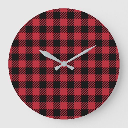 Gemütlicher roter Büffel-Karo im Winter Große Wanduhr (Vorderseite)