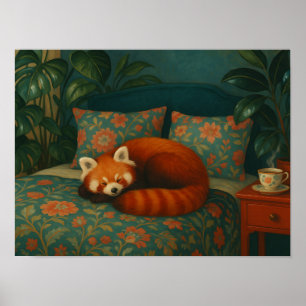 Gemütlicher Roter Panda-Blumenstrauß Poster