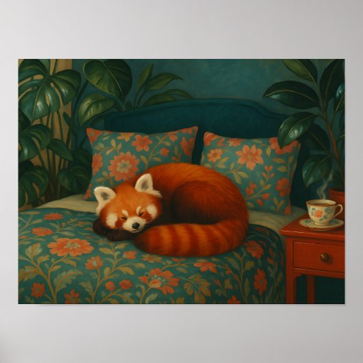 Gemütlicher Roter Panda-Blumenstrauß Poster (Vorne)