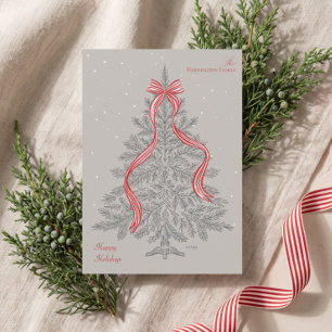 Gemütlicher Rustikaler Weihnachtsbaum-Streifen Rot Feiertagskarte