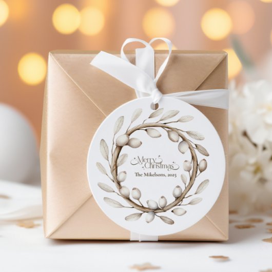 Gemütlicher rustikaler Weihnachtskranz Runder Aufkleber