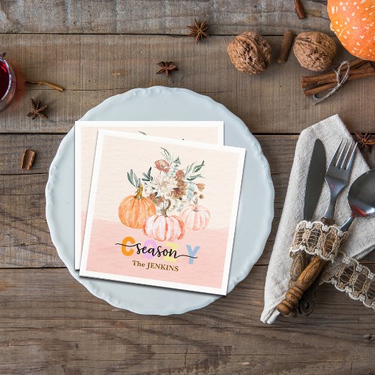 Gemütlicher Saisonernte Blüten Persönlicher Name Serviette