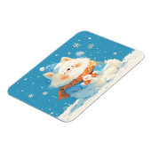Gemütlicher Samojede-Hund mit Mini-Schneemann Magnet (Linke Seite)