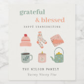 Gemütlicher Scandi Herbst Essenzieller Erntedank Weinetikett (Einzelnes Label)