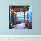 Gemütlicher schneebedeckter Hof mit Weihnachtsbele Leinwanddruck (Insitu (Holzboden))