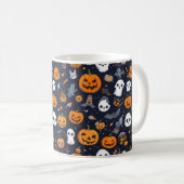 Gemütlicher schwarzer Hintergrund Geist & Kürbis A Kaffeetasse (VorderseiteRechts)