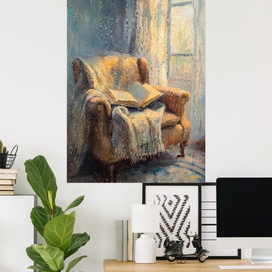 Gemütlicher Sessel mit Book by Window - Impression Poster (Heimbüro)