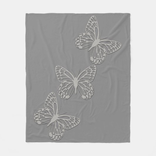 Gemütlicher Silberschmetterling Grau Fleecedecke (Vorderseite)