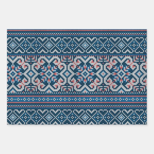 Gemütlicher skandinavischer Blue & Peach Winter Sw Geschenkpapier Set (Vorderseite 3)