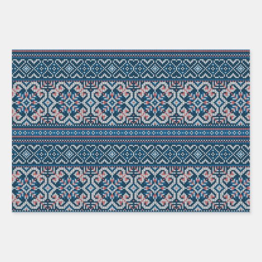 Gemütlicher skandinavischer Blue & Peach Winter Sw Geschenkpapier Set (Vorderseite 2)