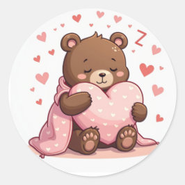Gemütlicher Sleepy Bär mit Herzklopfen Kawaii Desi Runder Aufkleber
