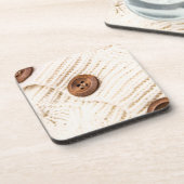 Gemütlicher Strick Pullover-Holzknopf Braun Creme Getränkeuntersetzer (Linke Seite)