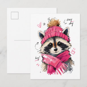 Gemütlicher Tag Süßer Waschbär mit Wintermütze & S Postkarte