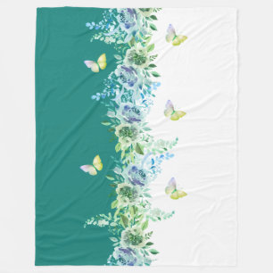Gemütlicher Teal-Blumen- und Schmetterlings-Sherpa Fleecedecke