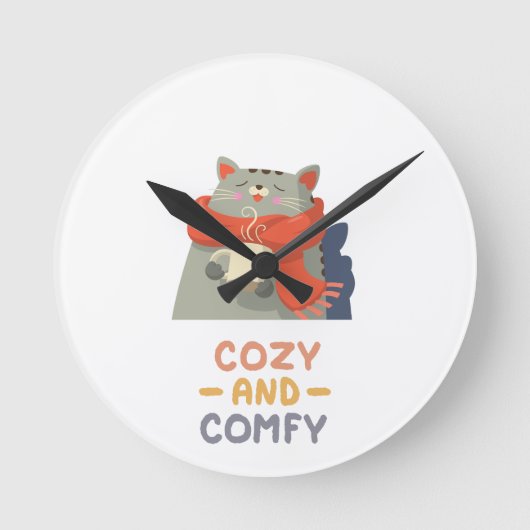 Gemütlicher und komfortabler Cat Orange Scarf Wint Runde Wanduhr (Vorderseite)