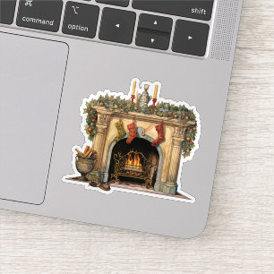Gemütlicher Viktorianischer Kamin Weihnachten Aufkleber