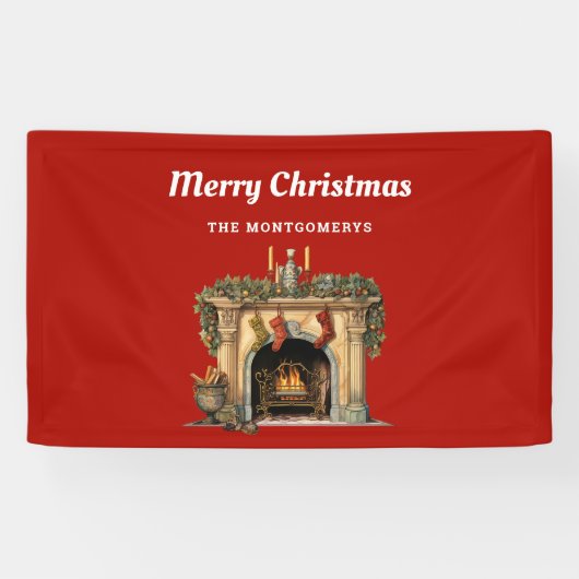 Gemütlicher Viktorianischer Kamin Weihnachten Banner (Horizontal)