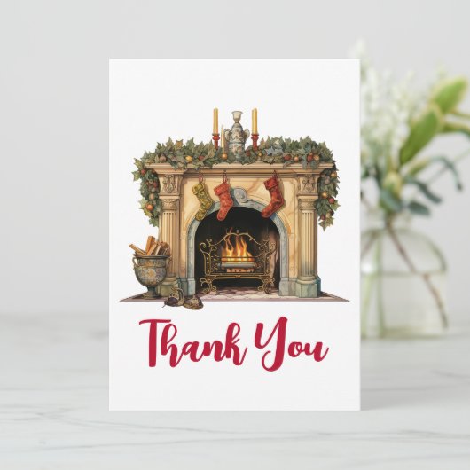 Gemütlicher Viktorianischer Kamin Weihnachten Dankeskarte (Stehend Vorderseite)