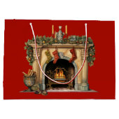 Gemütlicher Viktorianischer Kamin Weihnachten Große Geschenktüte (Rückseite)