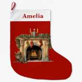 Gemütlicher Viktorianischer Kamin Weihnachten Großer Weihnachtsstrumpf (Vorderseite)