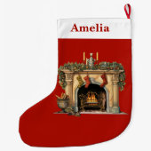 Gemütlicher Viktorianischer Kamin Weihnachten Großer Weihnachtsstrumpf (Rückseite)
