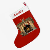 Gemütlicher Viktorianischer Kamin Weihnachten Großer Weihnachtsstrumpf (Rückseite (Hängend))