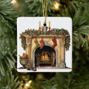 Gemütlicher Viktorianischer Kamin Weihnachten Keramikornament