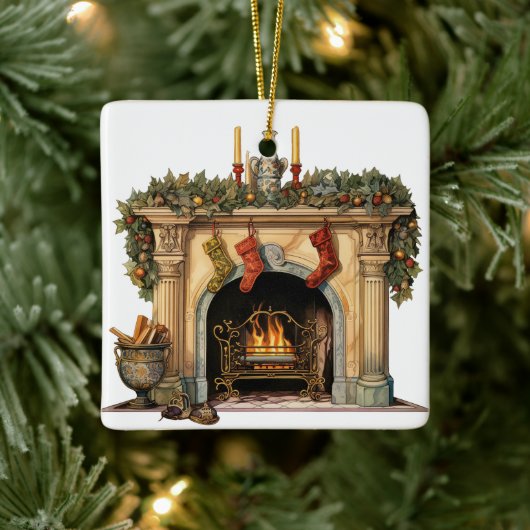 Gemütlicher Viktorianischer Kamin Weihnachten Keramikornament (Baum)