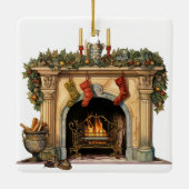 Gemütlicher Viktorianischer Kamin Weihnachten Keramikornament (Rückseite)