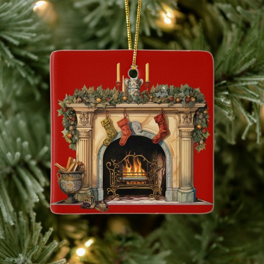 Gemütlicher Viktorianischer Kamin Weihnachten Keramikornament (Baum)