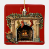 Gemütlicher Viktorianischer Kamin Weihnachten Keramikornament (Rückseite)