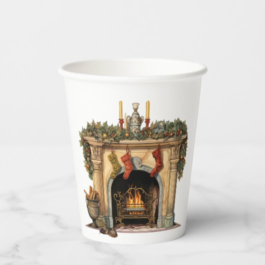 Gemütlicher Viktorianischer Kamin Weihnachten Pappbecher (Rückseite)