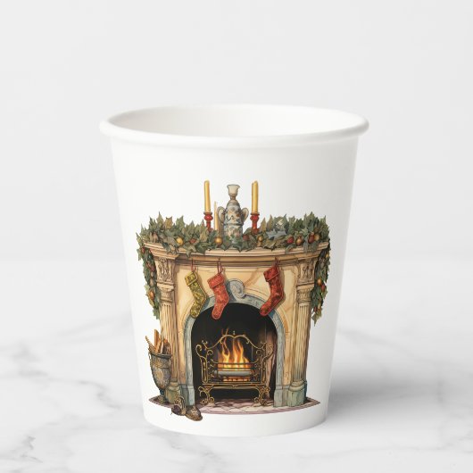 Gemütlicher Viktorianischer Kamin Weihnachten Pappbecher (Vorderseite)