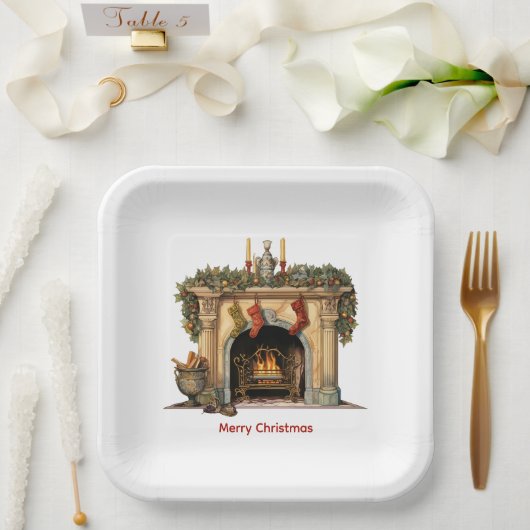 Gemütlicher Viktorianischer Kamin Weihnachten Pappteller (Hochzeit)