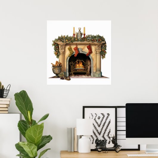 Gemütlicher Viktorianischer Kamin Weihnachten Poster (Heimbüro)