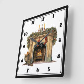 Gemütlicher Viktorianischer Kamin Weihnachten Quadratische Wanduhr (Winkel)