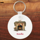 Gemütlicher Viktorianischer Kamin Weihnachten Schlüsselanhänger (Rückseite)