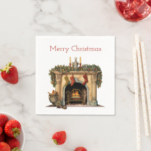 Gemütlicher Viktorianischer Kamin Weihnachten Serviette