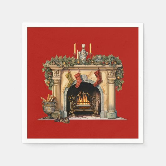 Gemütlicher Viktorianischer Kamin Weihnachten Serviette (Vorderseite)