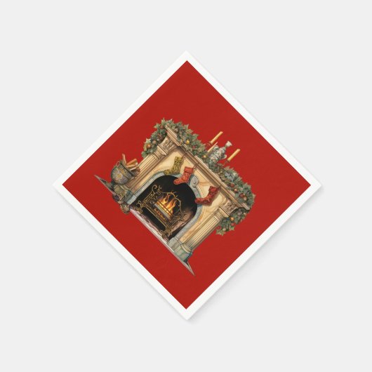Gemütlicher Viktorianischer Kamin Weihnachten Serviette (Ecke)