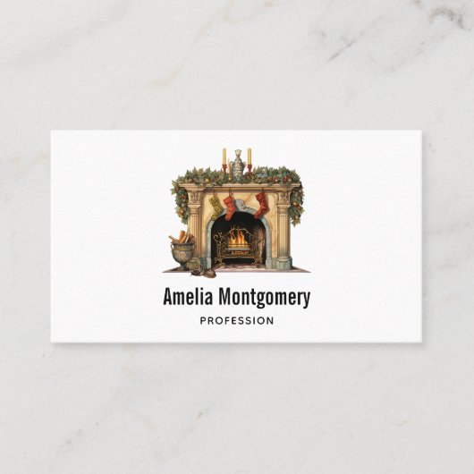 Gemütlicher Viktorianischer Kamin Weihnachten Visitenkarte (Vorderseite)