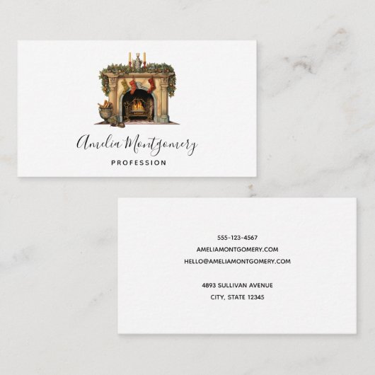 Gemütlicher Viktorianischer Kamin Weihnachten Visitenkarte (Vorne/Hinten)
