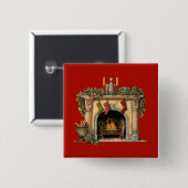 Gemütlicher viktorianischer Weihnachts-Kamin Button (Vorne & Hinten)