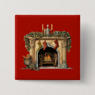 Gemütlicher viktorianischer Weihnachts-Kamin Button